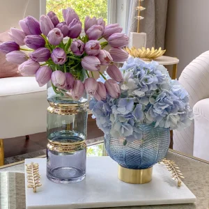 Inspire Me! Home Decor Blue Textured Round Vase With Gold Base