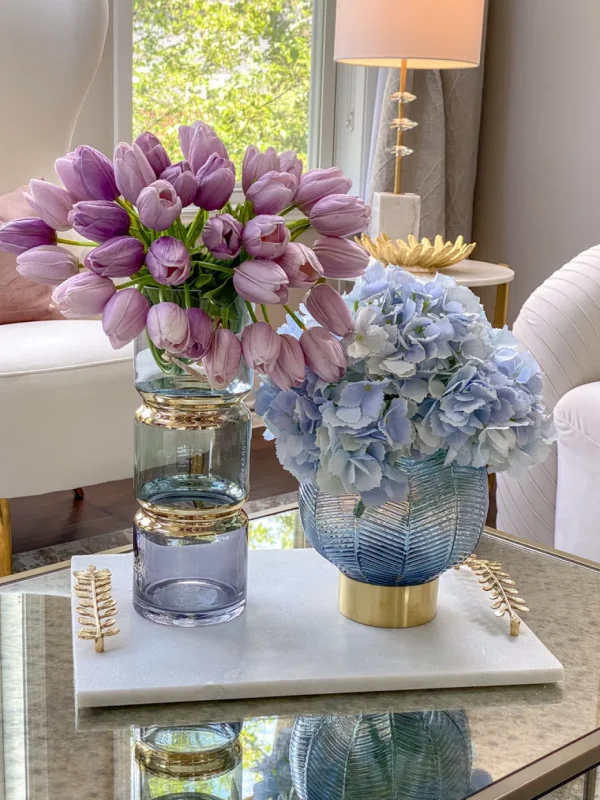 Inspire Me! Home Decor Blue Textured Round Vase With Gold Base