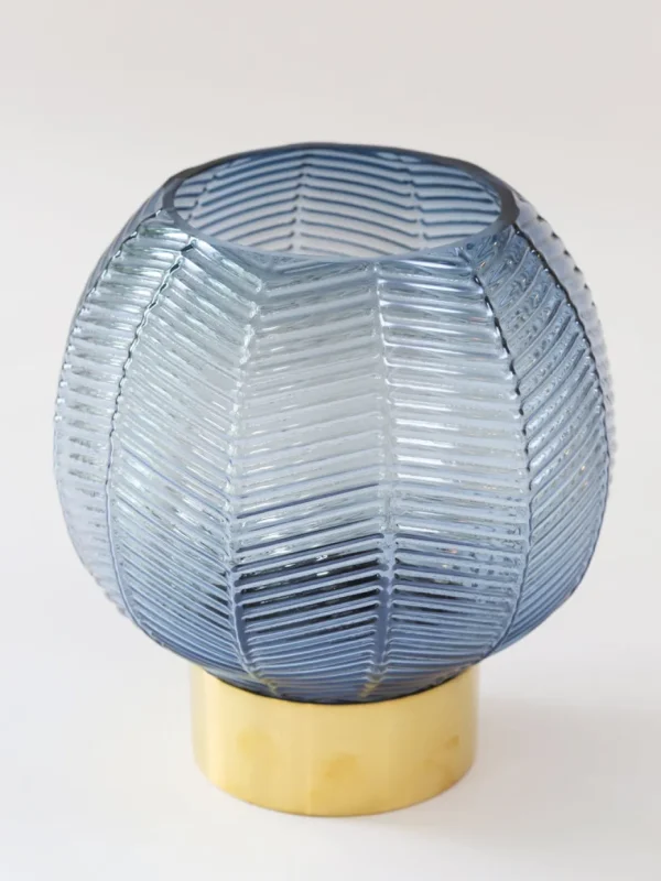 Inspire Me! Home Decor Blue Textured Round Vase With Gold Base