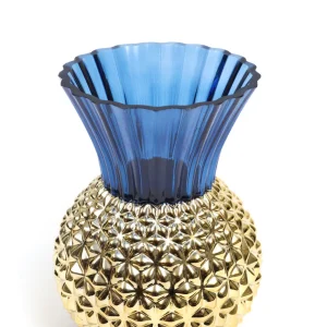 Inspire Me! Home Decor Blue & Gold Textured Vase (2 Sizes)