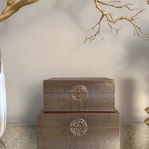 Inspire Me! Home Decor Bronze/Gold Faux Leather Boxes (Set Of 2)