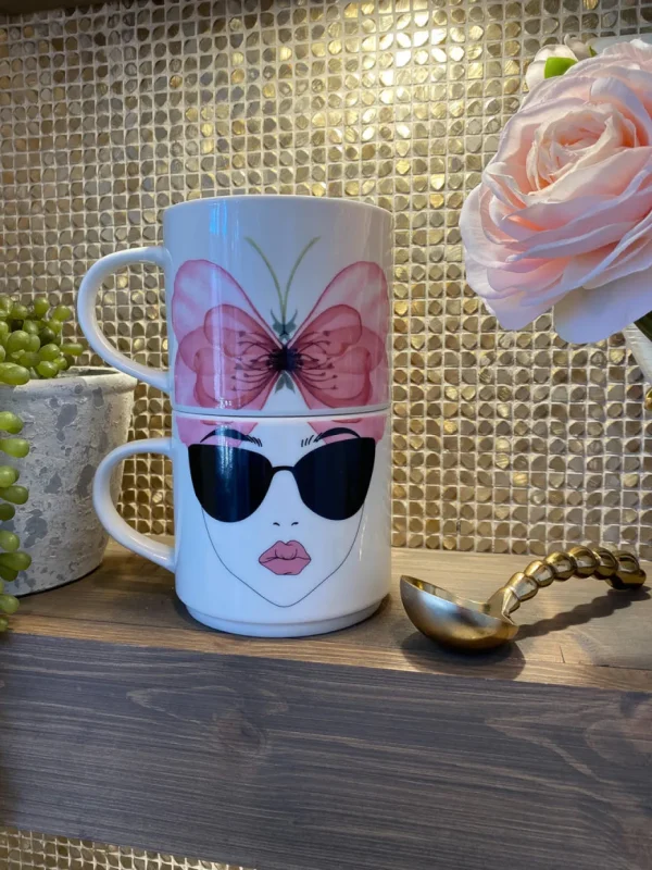Inspire Me! Home Decor Butterfly Sunglasses Stack Mugs