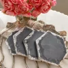 Inspire Me! Home Decor Charcoal Grey Marble Hexagon Coasters W/ Silver Edge