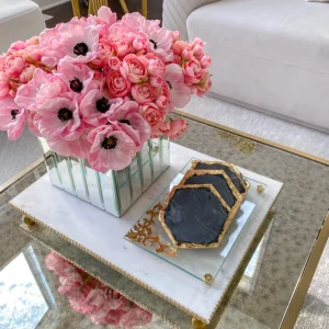 Inspire Me! Home Decor Charcoal Grey Marble Hexagon Coasters W/ Gold Edge