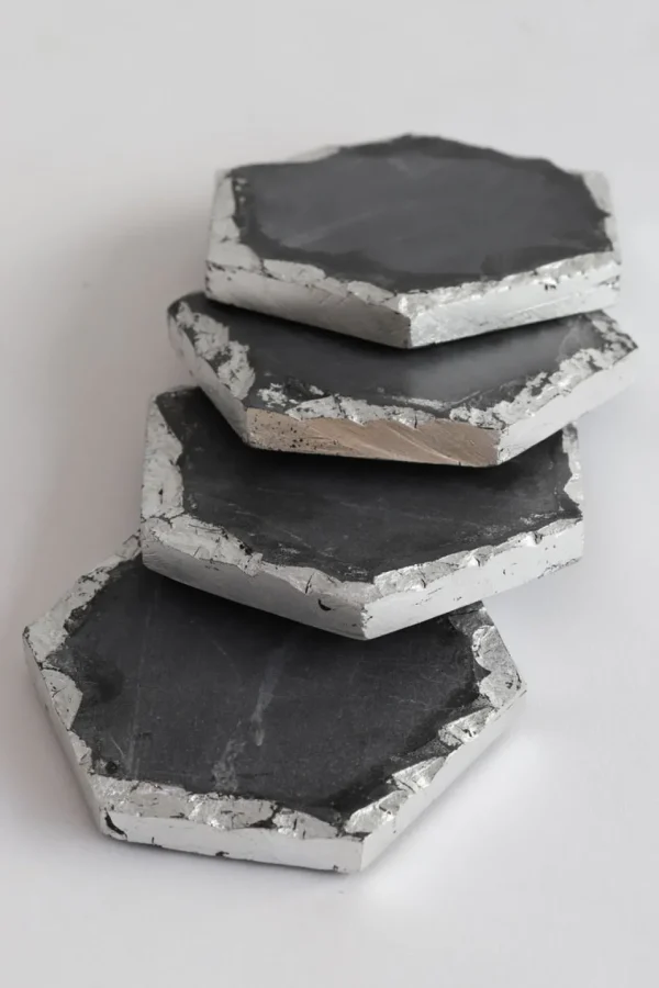 Inspire Me! Home Decor Charcoal Grey Marble Hexagon Coasters W/ Silver Edge