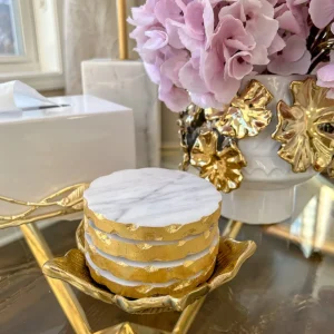 Inspire Me! Home Decor Circle Marble Coasters With Gold Edge