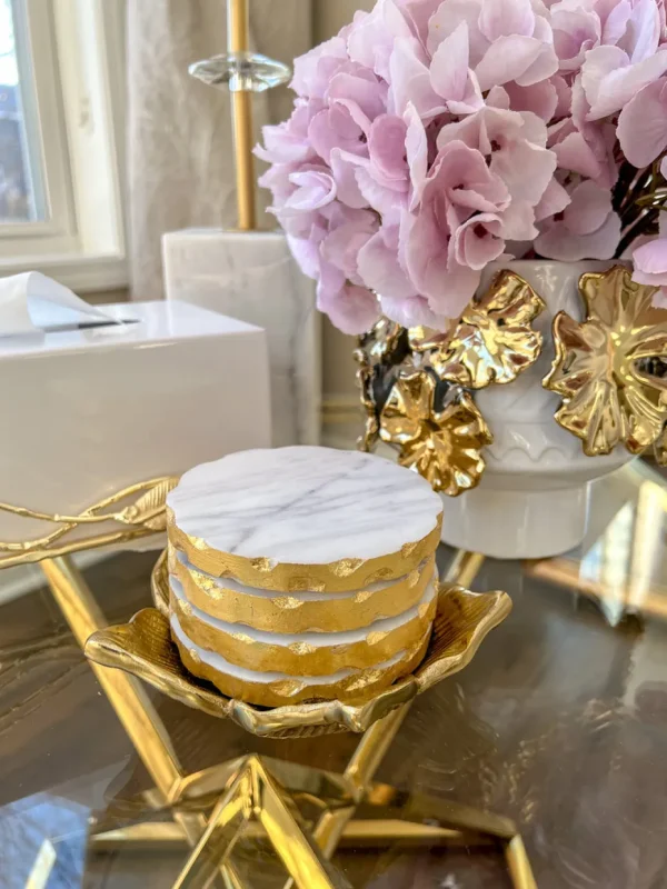 Inspire Me! Home Decor Circle Marble Coasters With Gold Edge