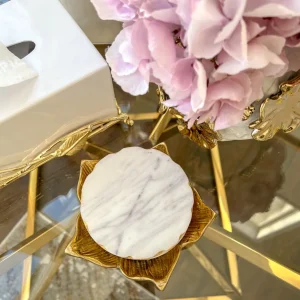 Inspire Me! Home Decor Circle Marble Coasters With Gold Edge