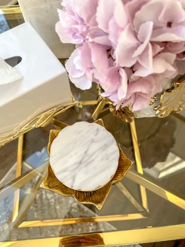 Inspire Me! Home Decor Circle Marble Coasters With Gold Edge