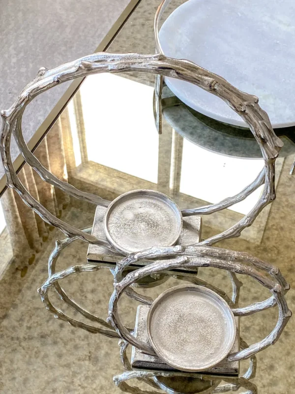 Inspire Me! Home Decor Circular Silver Metal Candle Holder (2 Sizes)