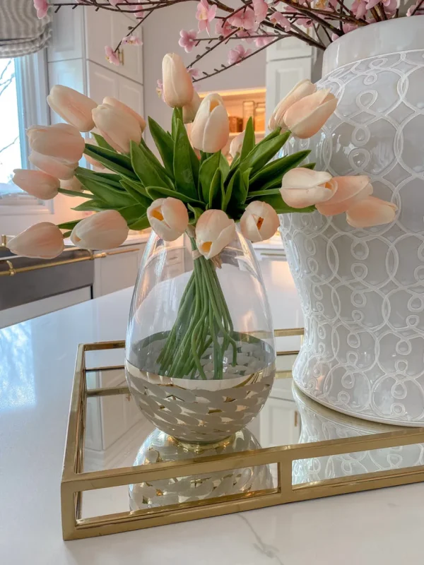 Inspire Me! Home Decor Clear Glass Vase With Champagne Gold Patterned Base