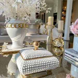 Inspire Me! Home Decor Cream Studded Box W/ Gold Detailing