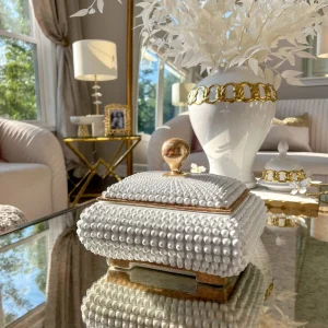 Inspire Me! Home Decor Cream Studded Box W/ Gold Detailing