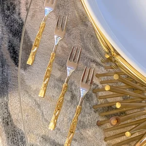 Inspire Me! Home Decor Crumpled Gold Handle Dessert Forks (Set Of 4)