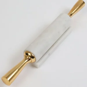 Inspire Me! Home Decor Distressed Gold Handle Marble Decorative Rolling Pin