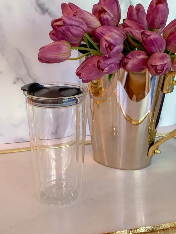Inspire Me! Home Decor Double Wall Clear Glass Travel Mug