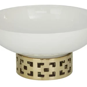 Inspire Me! Home Decor Extra Large White Ceramic Bowl With Gold Cutout Detail