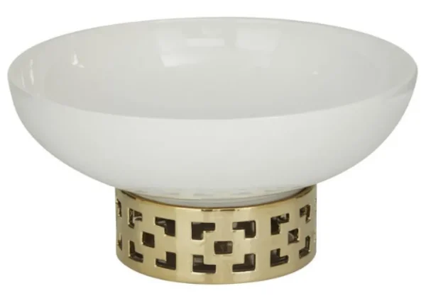 Inspire Me! Home Decor Extra Large White Ceramic Bowl With Gold Cutout Detail