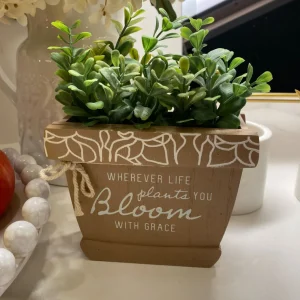 Inspire Me! Home Decor Faux Foliage Potted Inspirational Sign (3 Styles)