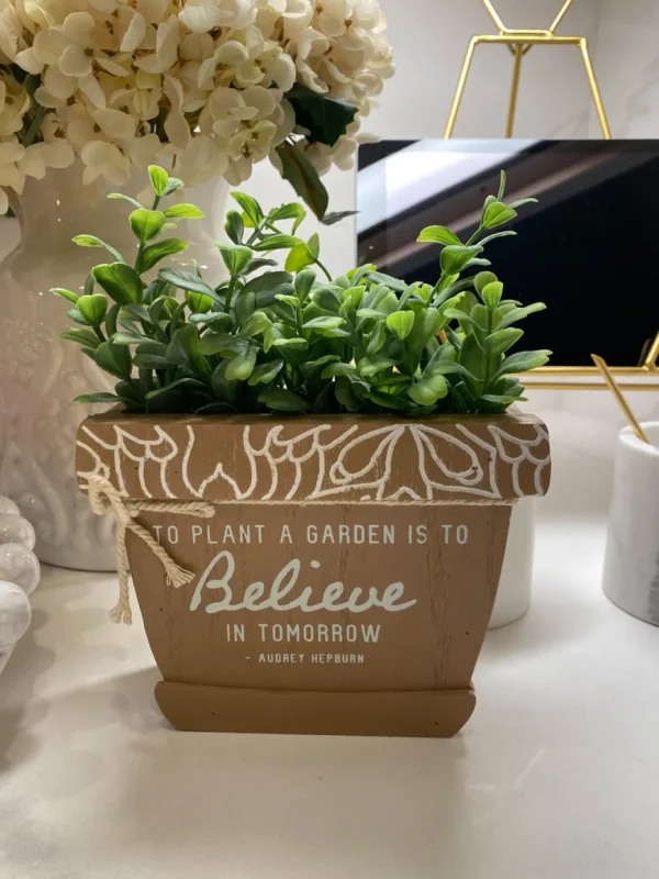 Inspire Me! Home Decor Faux Foliage Potted Inspirational Sign (3 Styles)
