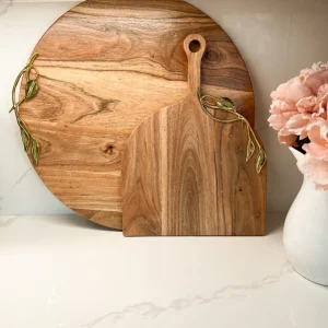 Inspire Me! Home Decor Flat Edge Wood Charcuterie Board With Leaf Design