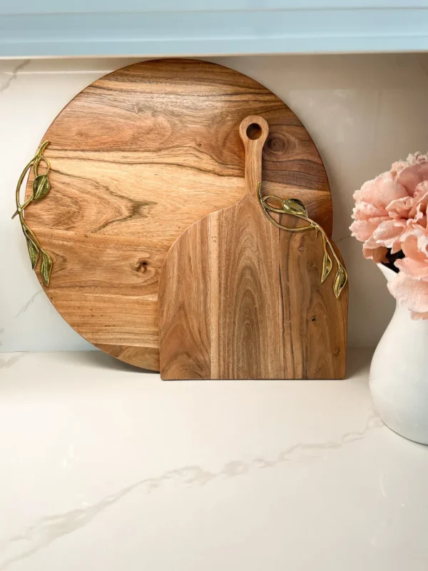 Inspire Me! Home Decor Flat Edge Wood Charcuterie Board With Leaf Design