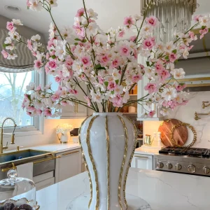 Inspire Me! Home Decor Floral Stems 49″ Blush Pink & White Cherry Blossom Stem