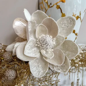 Inspire Me! Home Decor Floral Stems Large White Beaded Magnolia Stem