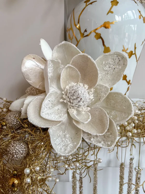 Inspire Me! Home Decor Floral Stems Large White Beaded Magnolia Stem