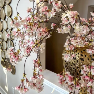 Inspire Me! Home Decor Floral Stems 58″ Pink And White Cascading Cherry Blossom Stem