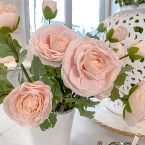 Inspire Me! Home Decor Floral Stems 25″ Peach Real-Touch Triple Bloom Ranunculus Stem