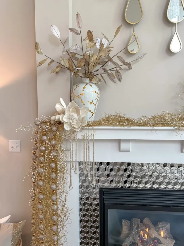 Inspire Me! Home Decor Floral Stems Gold And White Leaf Stem With Bead Detail