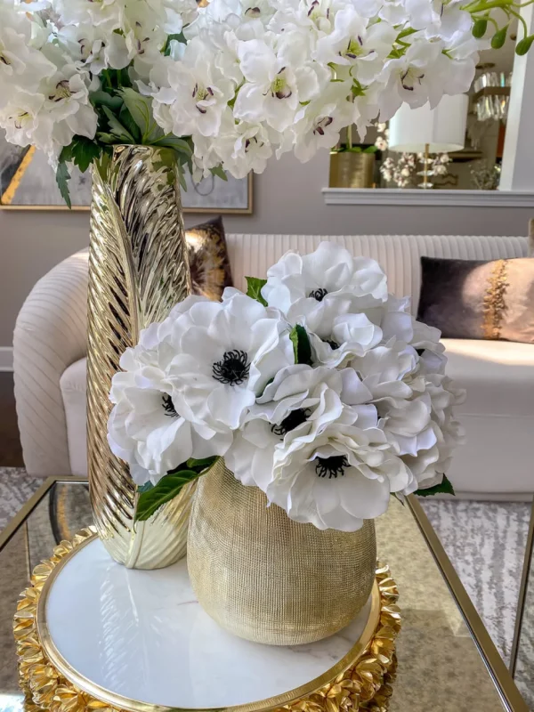 Inspire Me! Home Decor Floral Stems 10″ Real Touch White Anemone Bouquet