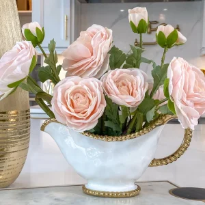 Inspire Me! Home Decor Floral Stems 25″ Peach Real-Touch Triple Bloom Ranunculus Stem