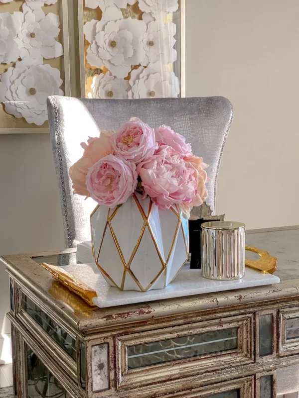 Inspire Me! Home Decor Geometric Gold And White Vase