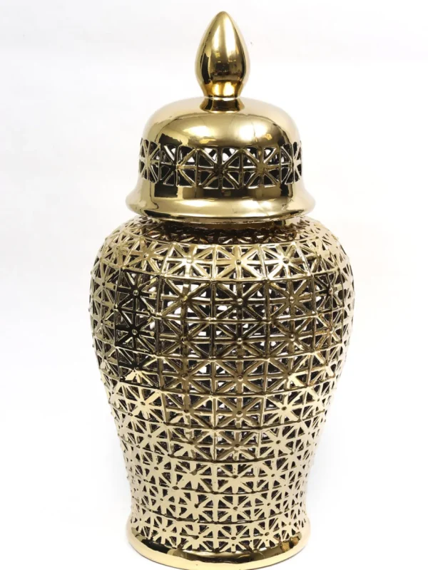 Inspire Me! Home Decor Ginger Jars Extra-Oversized Gold Pierced Patterned Floor Ginger Jar