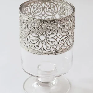 Inspire Me! Home Decor Glass Stem Vase W/ Ornate Silver Metal Rim