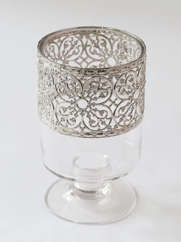 Inspire Me! Home Decor Glass Stem Vase W/ Ornate Silver Metal Rim