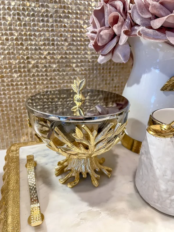 Inspire Me! Home Decor Glass Bowl On Gold Metal Branch Base With Lid