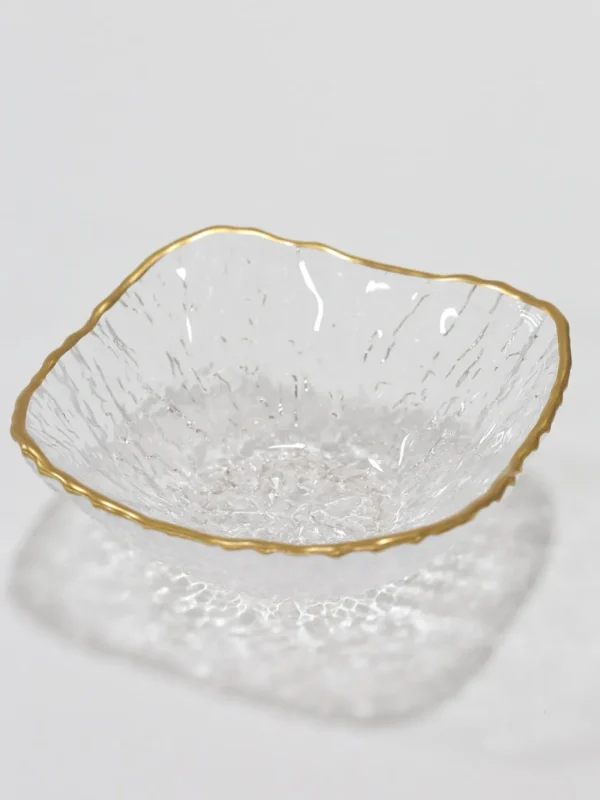 Inspire Me! Home Decor Glass Textured Dessert Bowl With Gold Trim