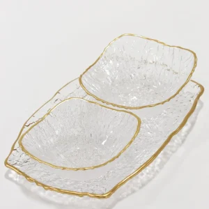 Inspire Me! Home Decor Glass Textured Serving Set With Gold Trim