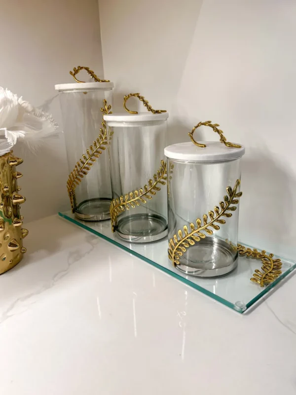 Inspire Me! Home Decor Glass Tray With Metal Leaf Design