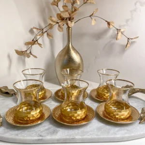 Inspire Me! Home Decor Glass Teacup Set With Gold Hammered Texture (Set Of 6)