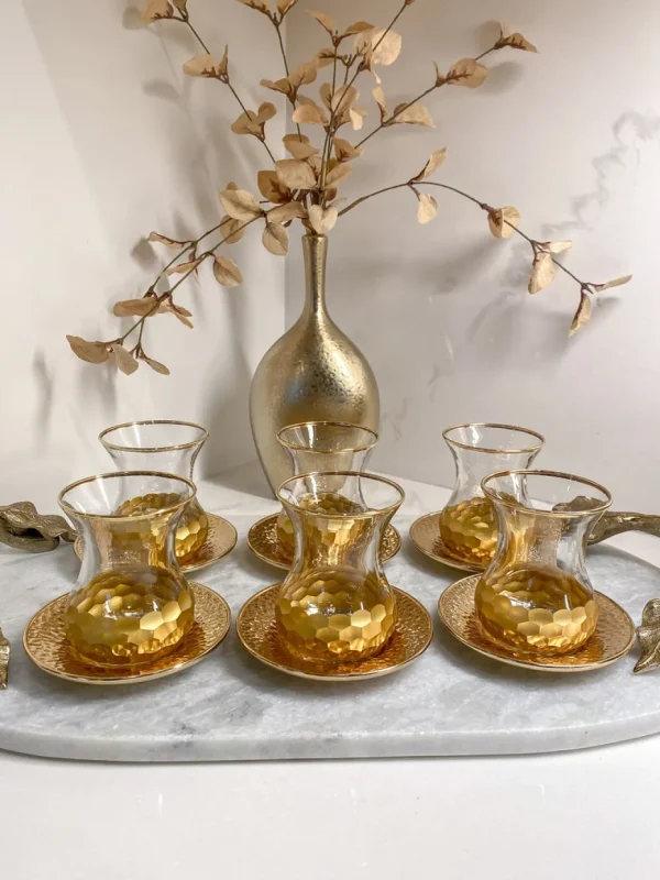 Inspire Me! Home Decor Glass Teacup Set With Gold Hammered Texture (Set Of 6)