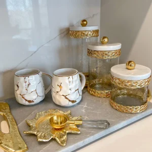 Inspire Me! Home Decor Glass Canister With Gold Lattice Design And Marble And Gold Lid (3 Sizes)