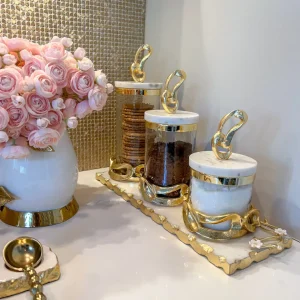 Inspire Me! Home Decor Glass Canisters With Gold Knot Design And Marble Lid (3 Sizes)