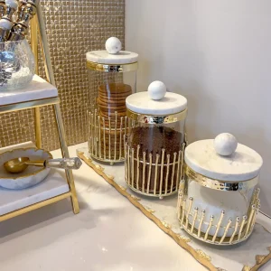 Inspire Me! Home Decor Glass Canisters With Gold Linear Details (3 Sizes)