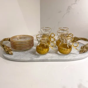 Inspire Me! Home Decor Glass Teacup Set With Gold Hammered Texture And Metal Handle (Set Of 6)