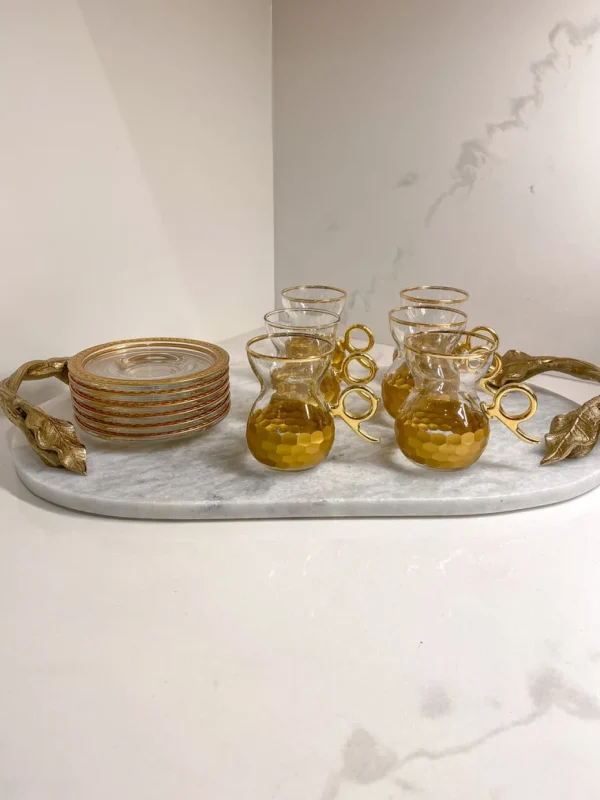 Inspire Me! Home Decor Glass Teacup Set With Gold Hammered Texture And Metal Handle (Set Of 6)