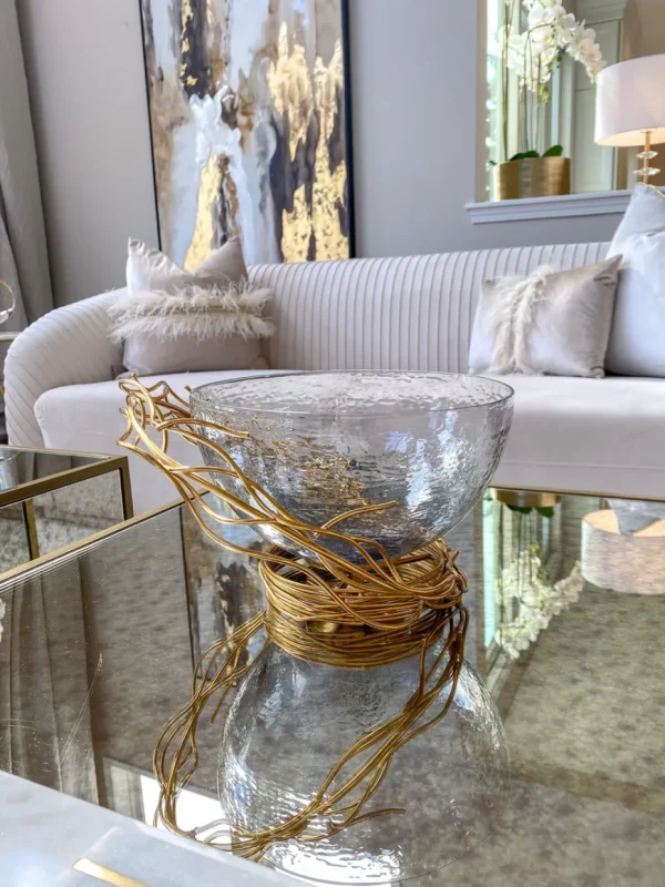 Inspire Me! Home Decor Glass Bowl With Gold Metal Swirl